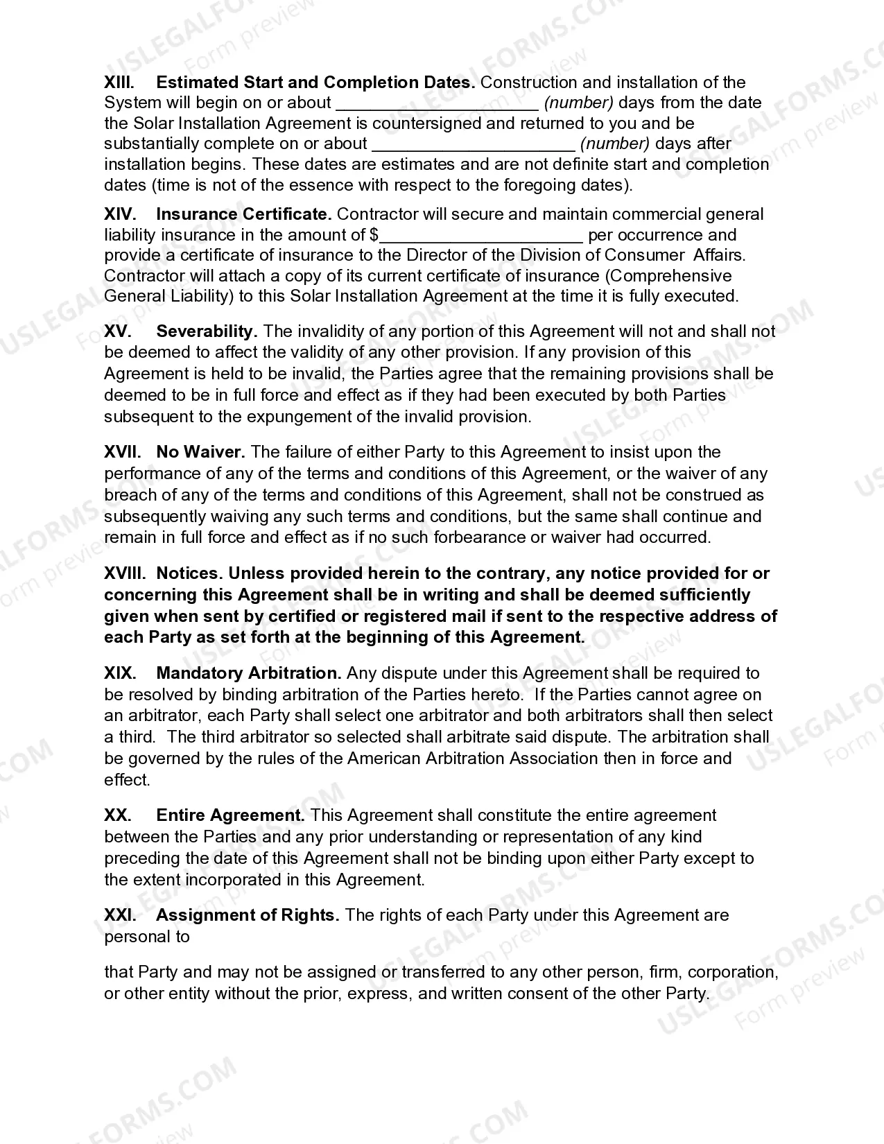Preview Solar Installation Agreement