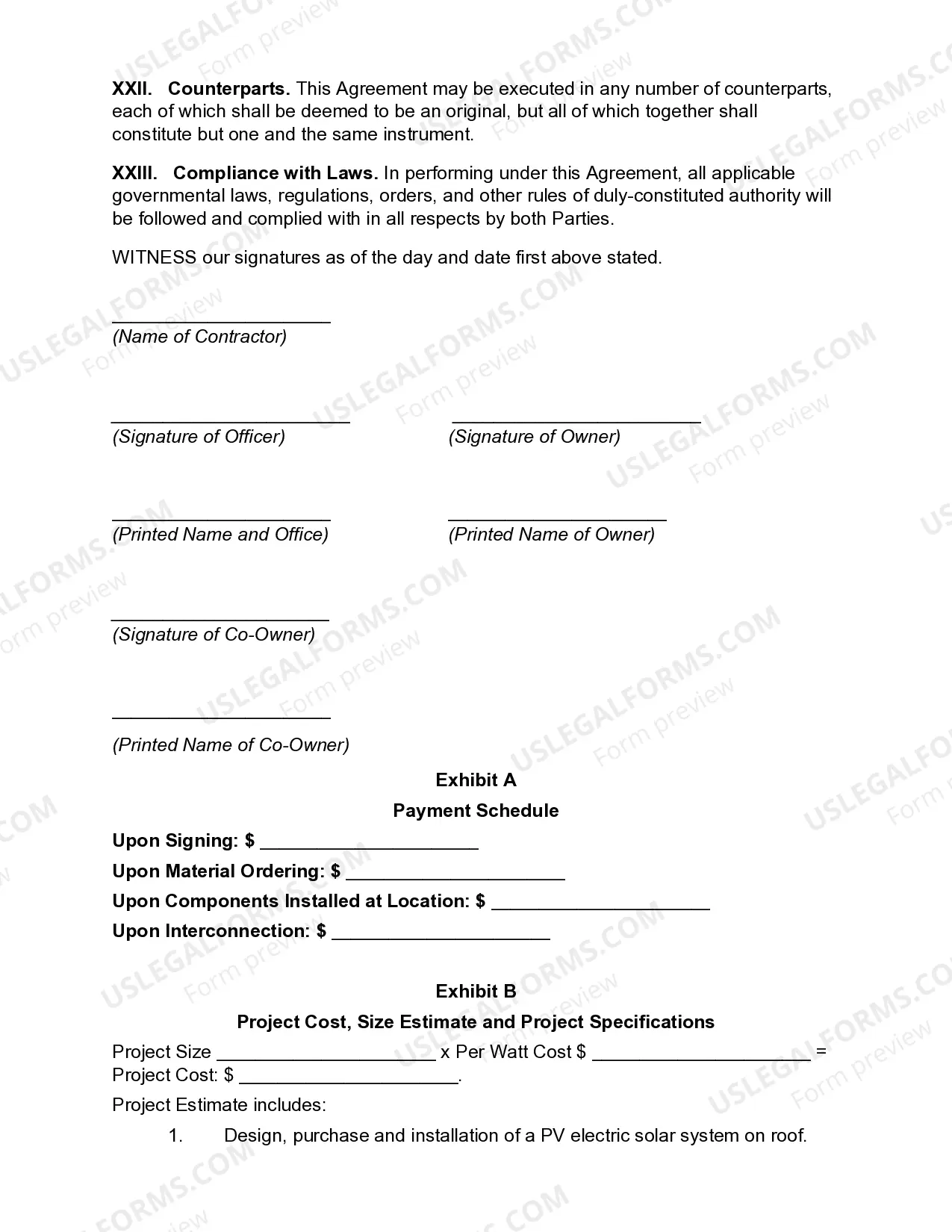 Preview Solar Installation Agreement