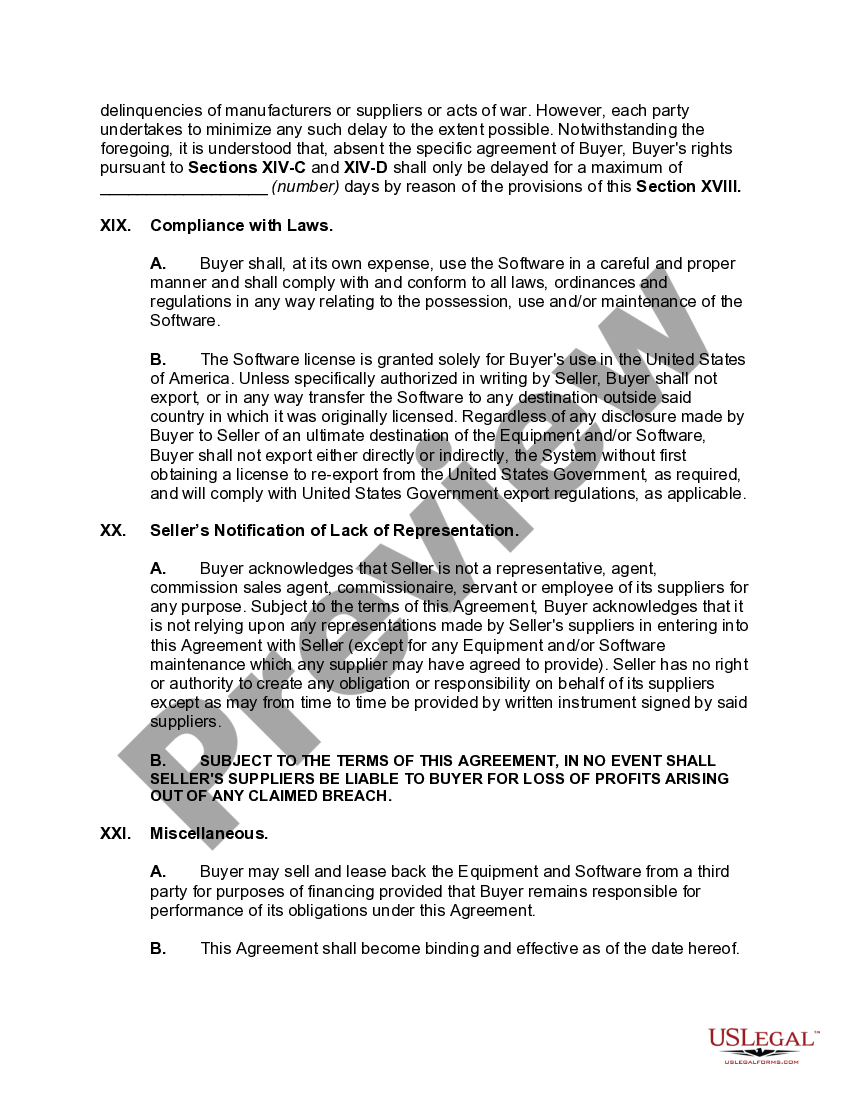 South Carolina Hardware Purchase and Software License Agreement US