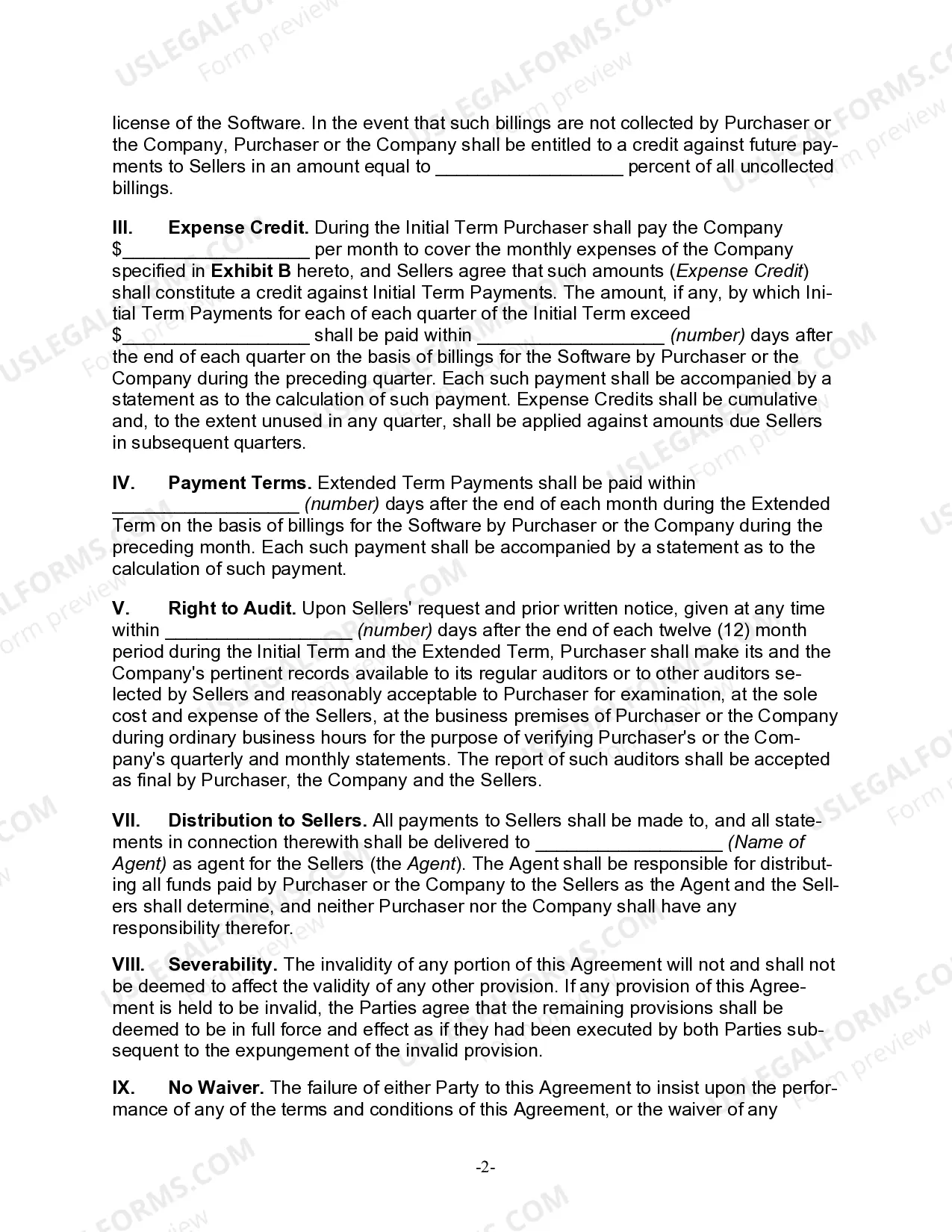 Preview Revenue Sharing Agreement to Income from the Licensing and Custom Modification of the Software
