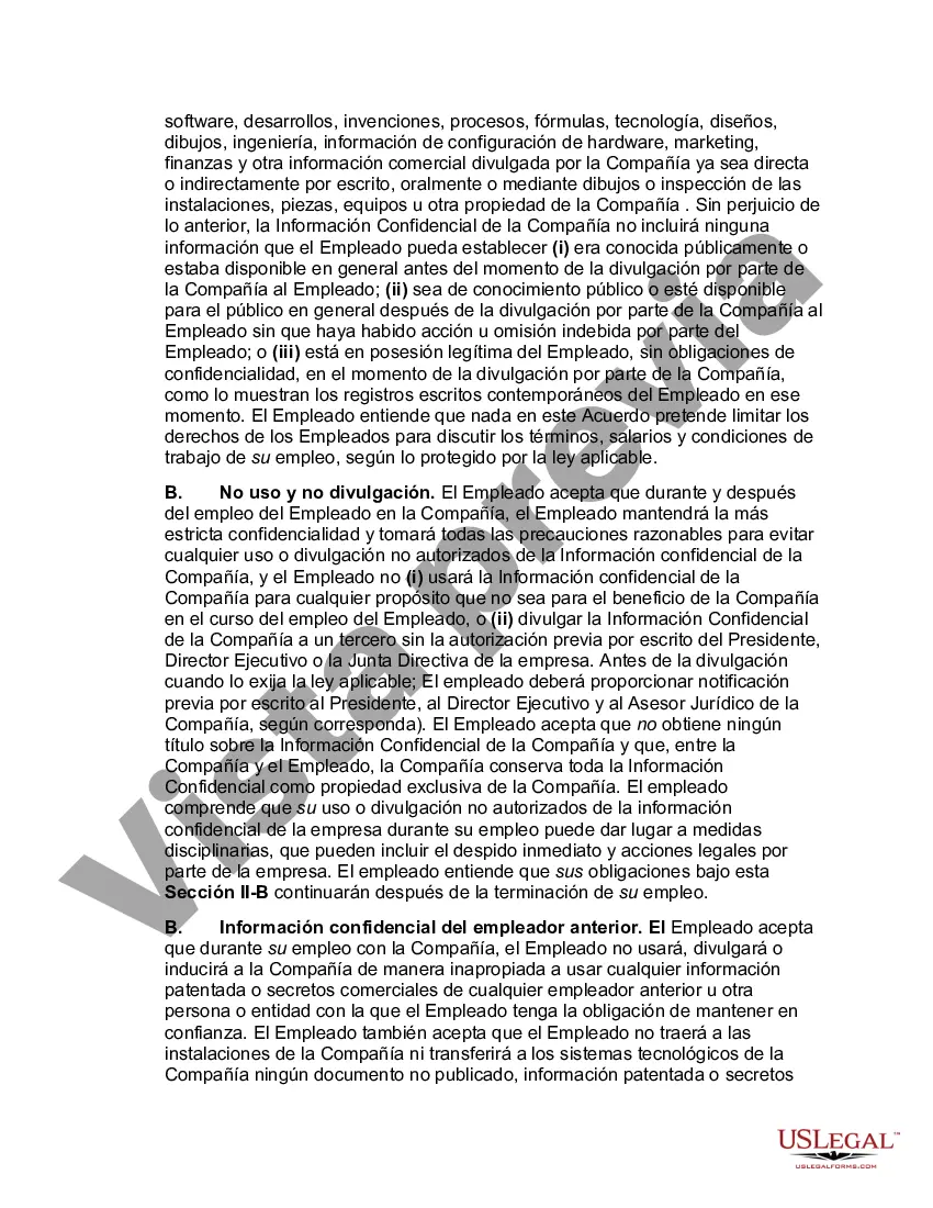 Preview Acuerdo de Empleo a Voluntad e Información Confidencial y Cesión de Invención
