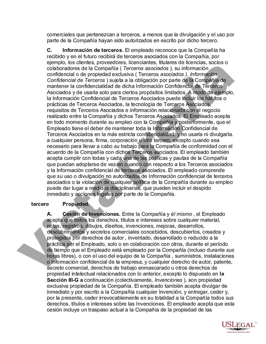 Preview Acuerdo de Empleo a Voluntad e Información Confidencial y Cesión de Invención