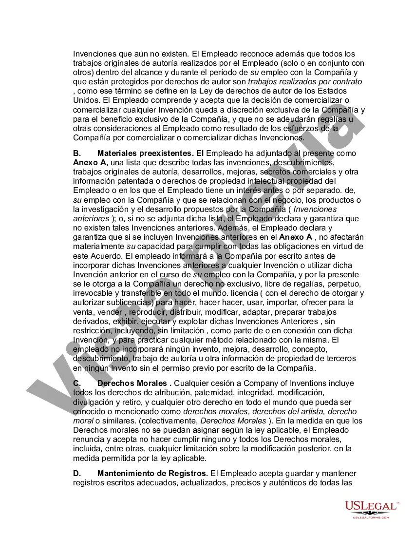 Preview Acuerdo de Empleo a Voluntad e Información Confidencial y Cesión de Invención