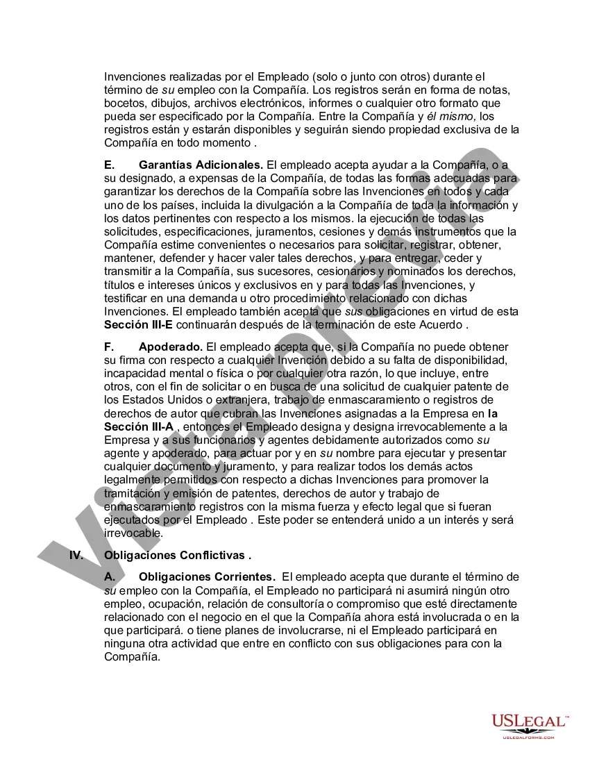 Preview Acuerdo de Empleo a Voluntad e Información Confidencial y Cesión de Invención