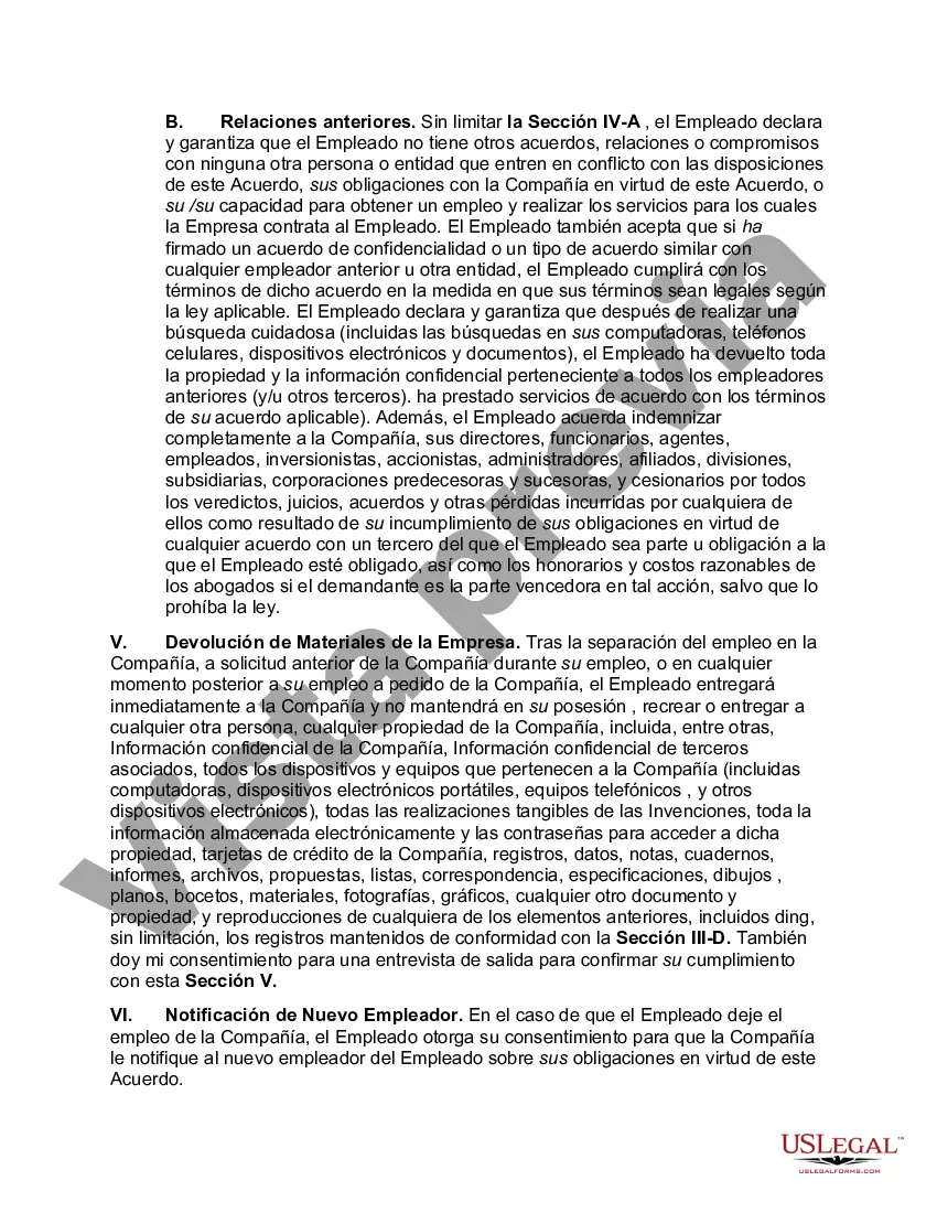 Preview Acuerdo de Empleo a Voluntad e Información Confidencial y Cesión de Invención