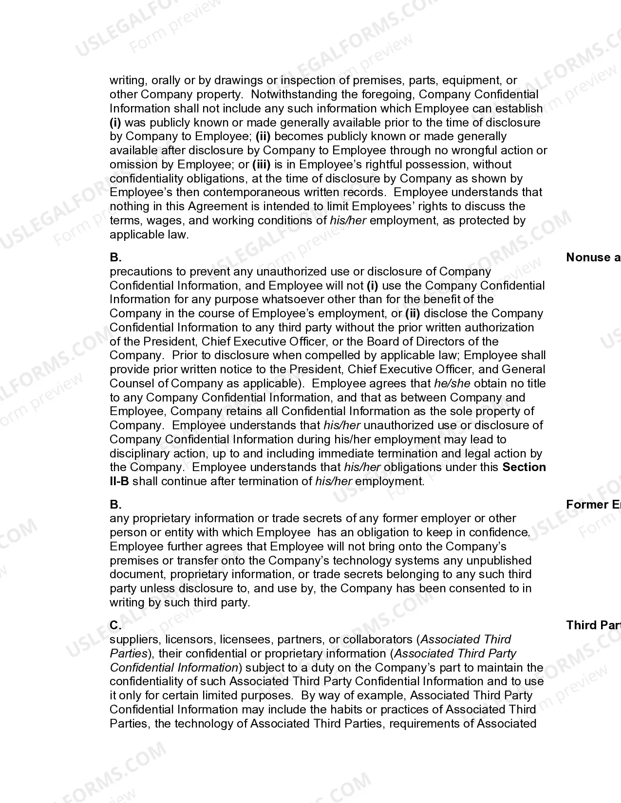 Preview At-Will Employment and Confidential Information Agreement and Invention Assignment