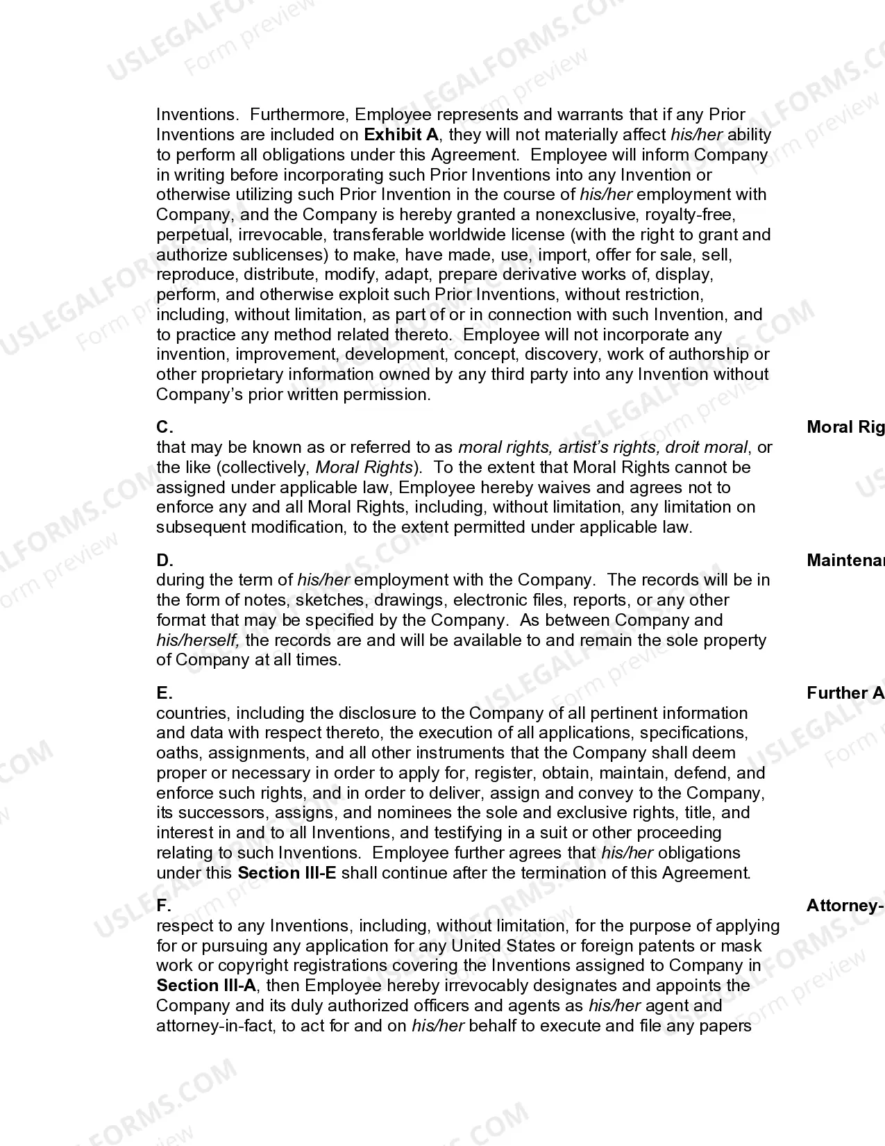 Preview At-Will Employment and Confidential Information Agreement and Invention Assignment