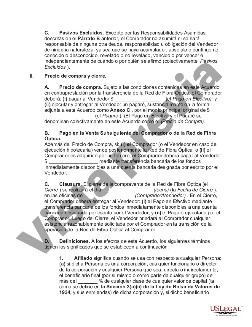 Preview Compra de red de fibra óptica como parte de un acuerdo de compra de activos