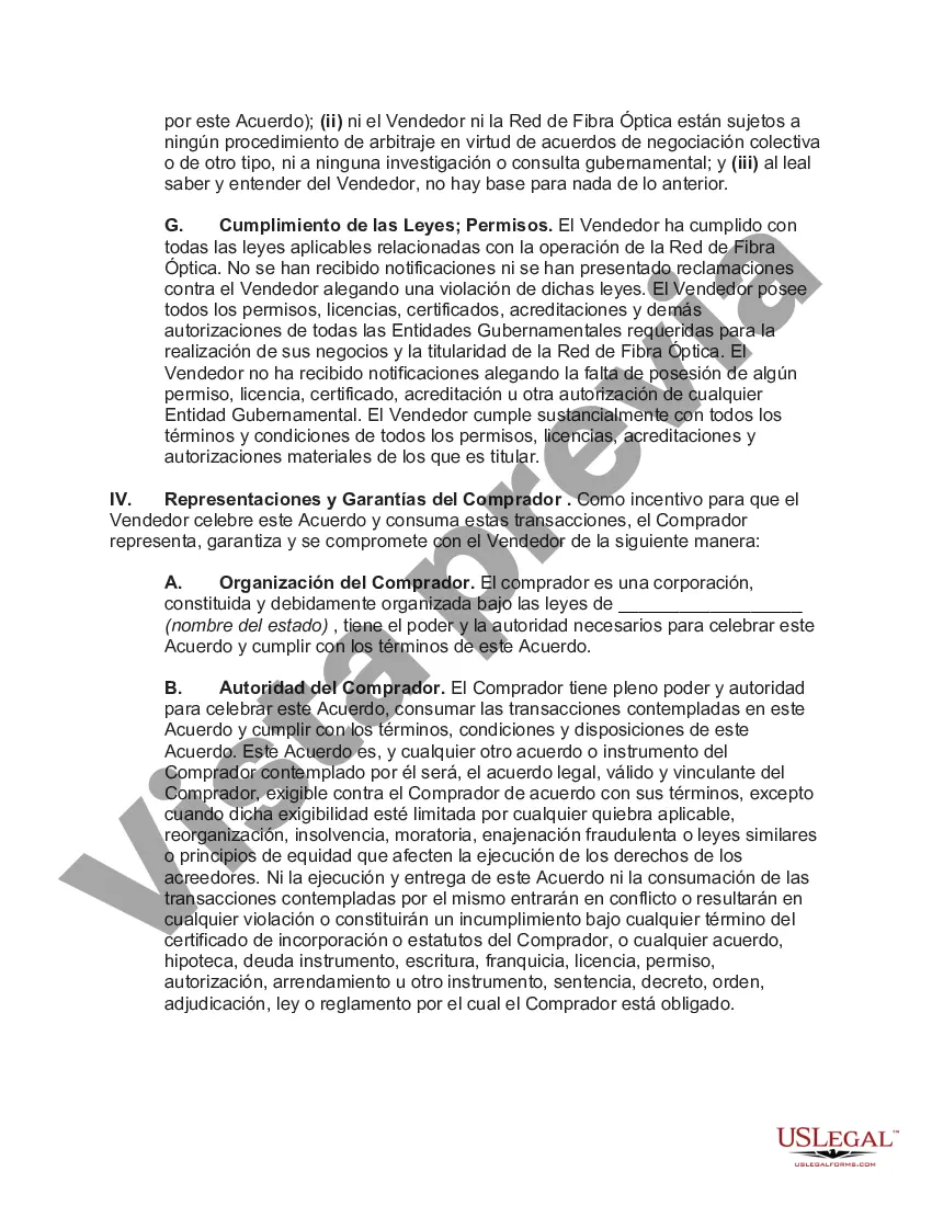 Preview Compra de red de fibra óptica como parte de un acuerdo de compra de activos