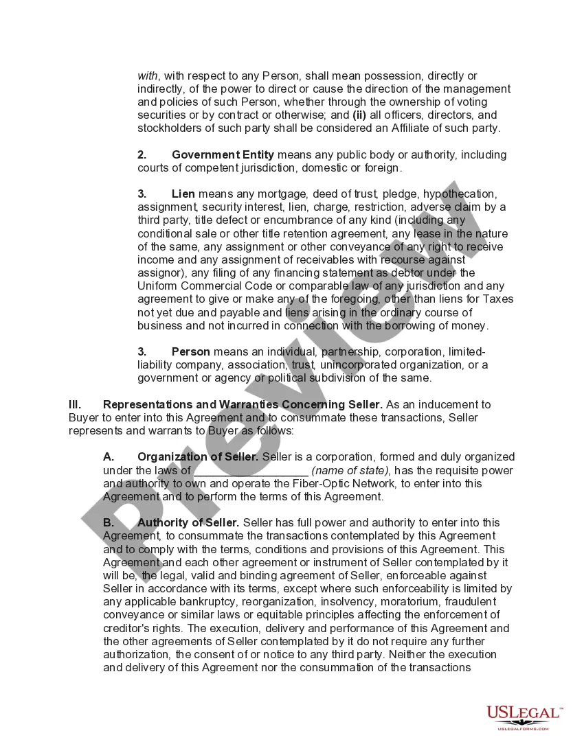 Get Purchase of Fiber-Optic Network as Part of an Asset Purchase Agreement Preview Purchase of Fiber-Optic Network as Part of an Asset Purchase Agreement