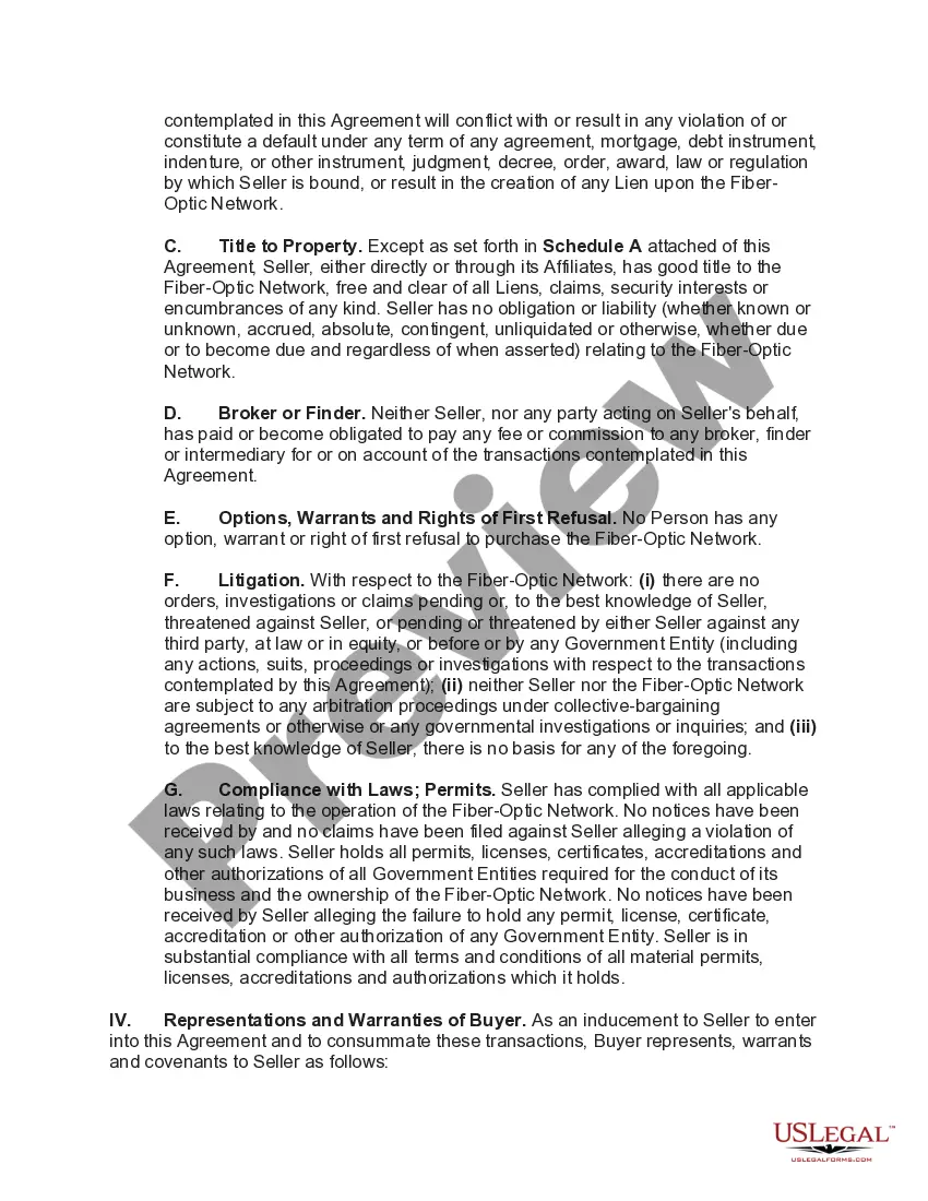 Get Purchase of Fiber-Optic Network as Part of an Asset Purchase Agreement Preview Purchase of Fiber-Optic Network as Part of an Asset Purchase Agreement