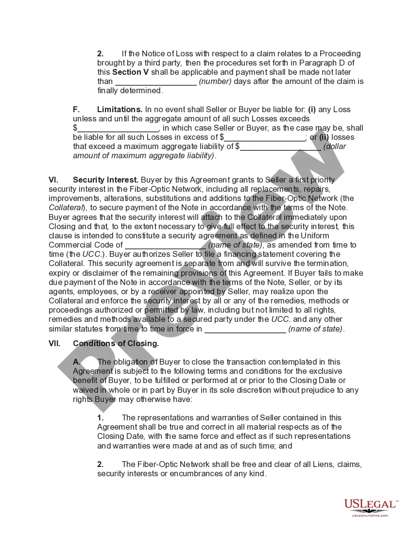 Get Purchase of Fiber-Optic Network as Part of an Asset Purchase Agreement Preview Purchase of Fiber-Optic Network as Part of an Asset Purchase Agreement