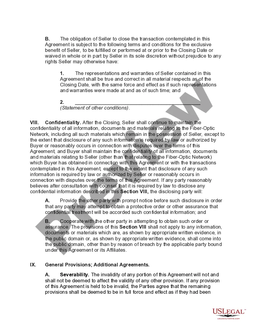 Get Purchase of Fiber-Optic Network as Part of an Asset Purchase Agreement Preview Purchase of Fiber-Optic Network as Part of an Asset Purchase Agreement