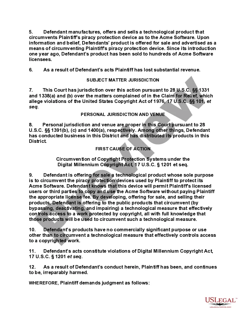 Preview Complaint for Relief Pursuant to Digital Millennium Copyright Act