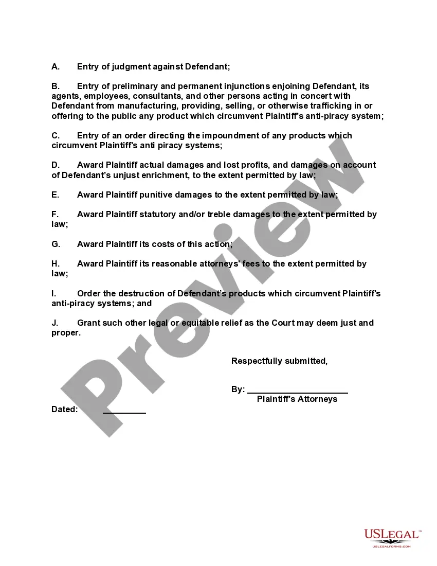 Preview Complaint for Relief Pursuant to Digital Millennium Copyright Act