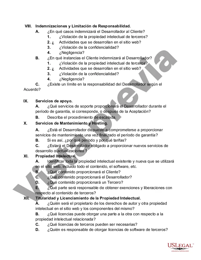Preview Lista de verificación de problemas para acuerdos de desarrollo de sitios web