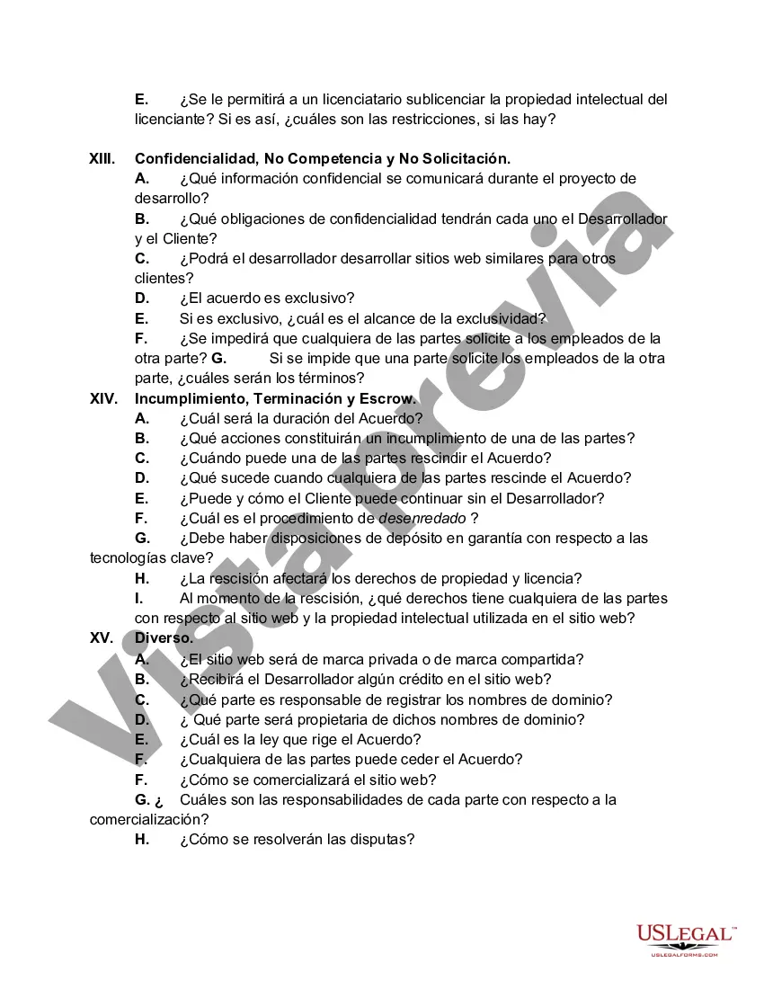 Preview Lista de verificación de problemas para acuerdos de desarrollo de sitios web