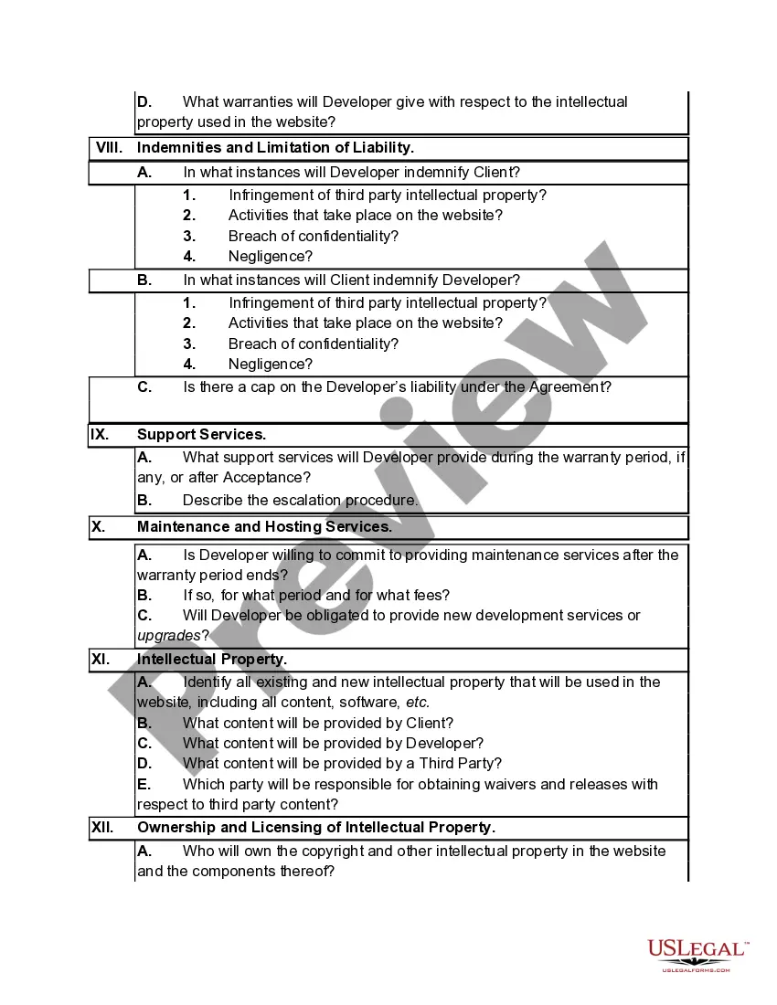 Get Checklist of Issues for Website Development Agreements Preview Checklist of Issues for Website Development Agreements