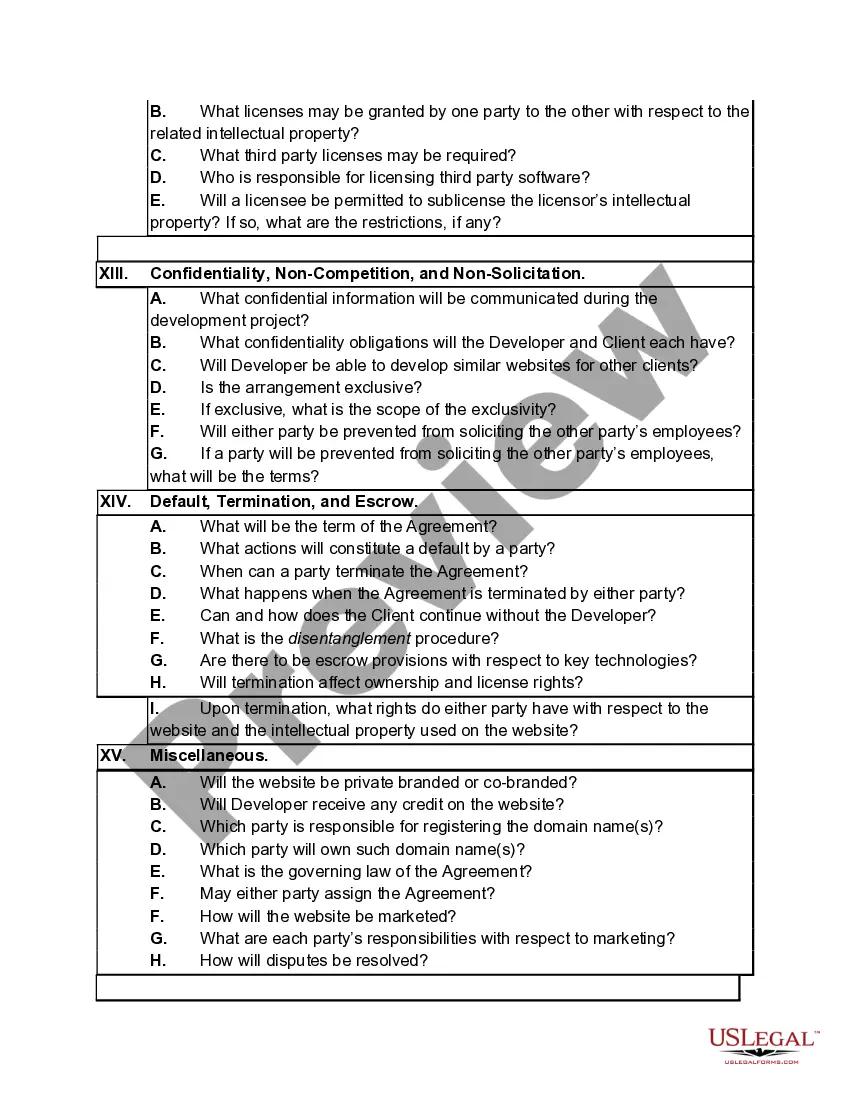 Get Checklist of Issues for Website Development Agreements Preview Checklist of Issues for Website Development Agreements