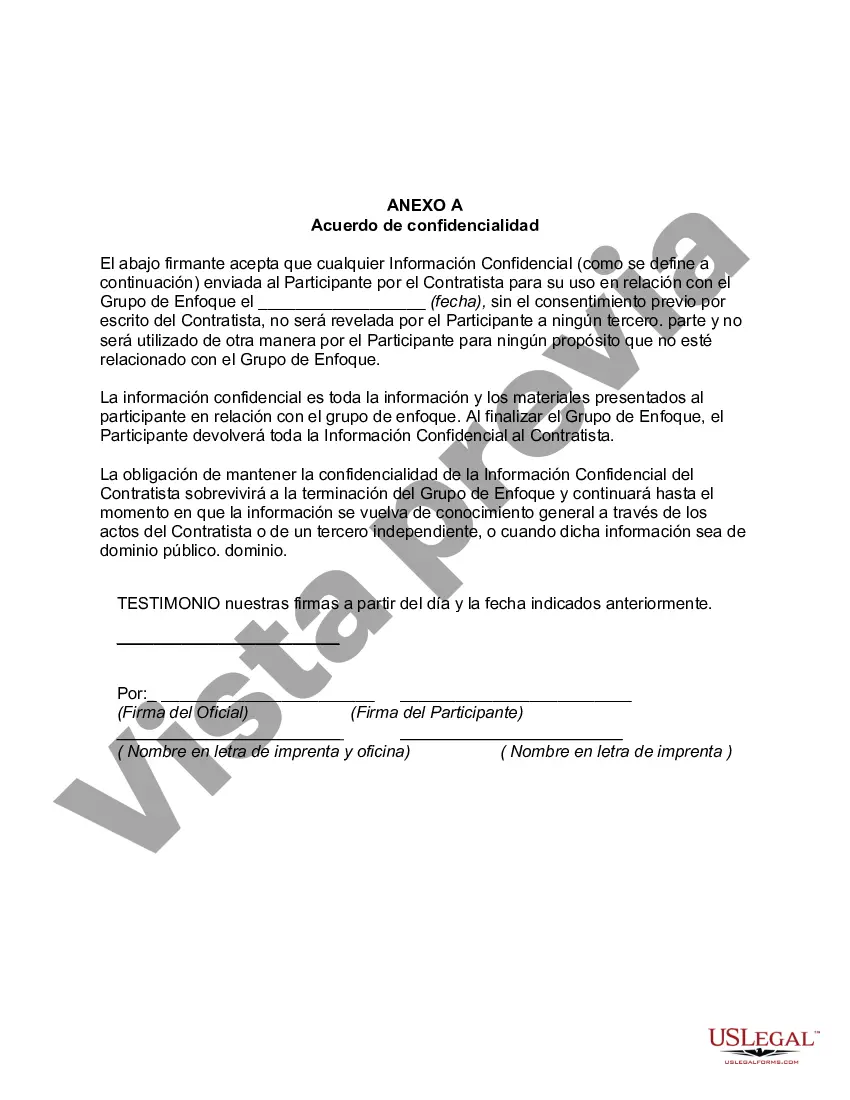 Preview Acuerdo de confidencialidad - Pruebas de grupos focales