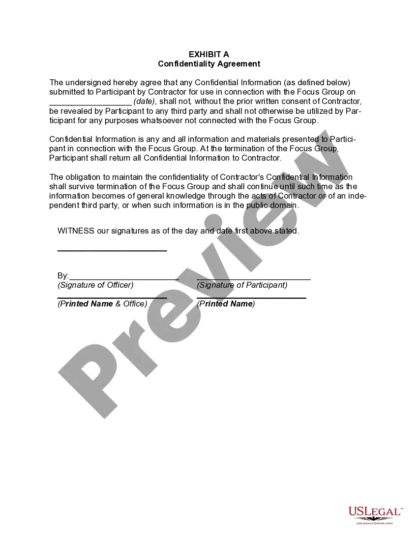Get Nondisclosure Agreement - Focus Group Testing Preview Nondisclosure Agreement - Focus Group Testing