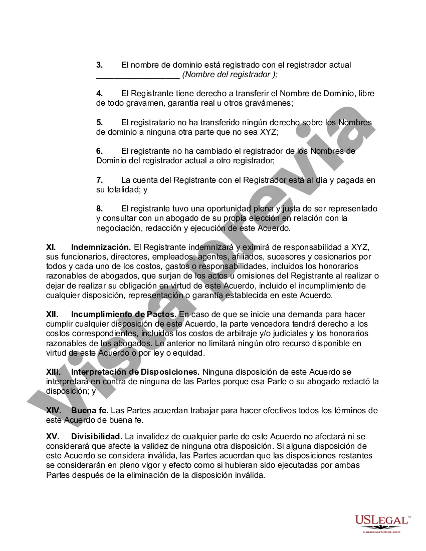 Preview Acuerdo de conciliación que prevé la transferencia del nombre de dominio