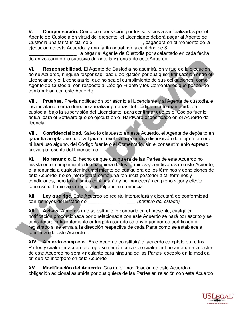 Get Acuerdo de custodia del código fuente orientado al usuario Preview Acuerdo de custodia del código fuente orientado al usuario