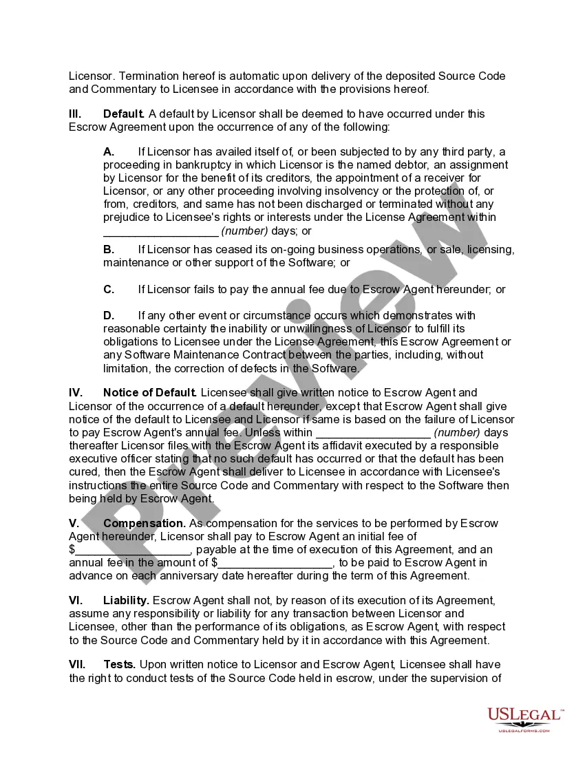 Preview User Oriented Source Code Escrow Agreement