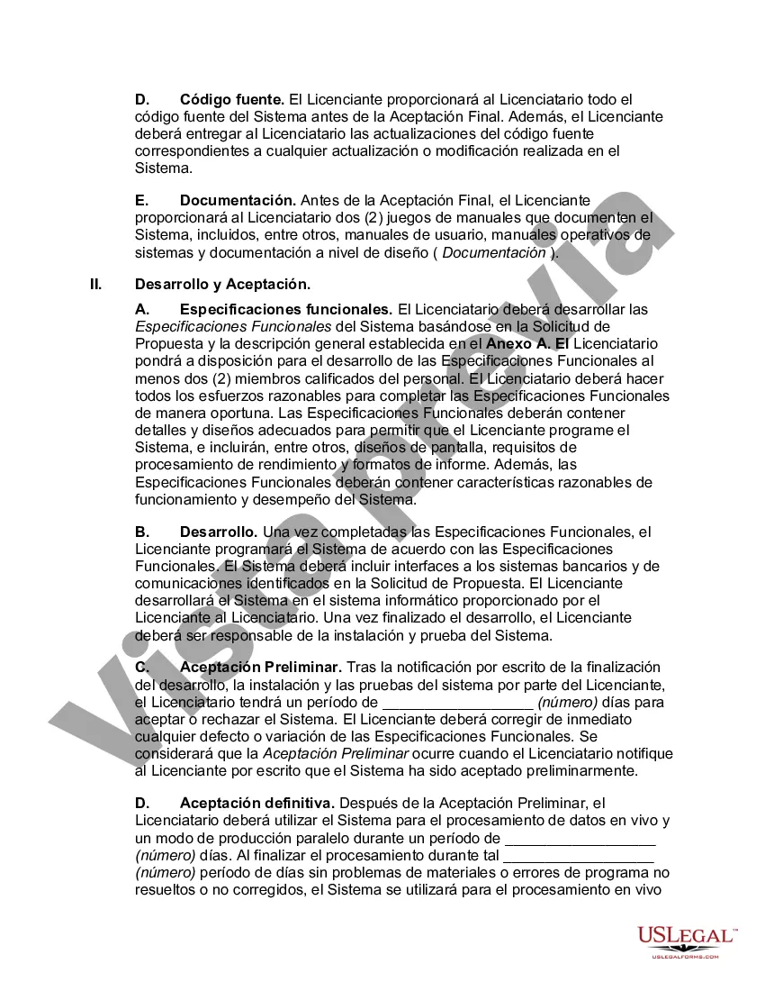 Preview Acuerdo de licencia de software con especificaciones funcionales desarrolladas por el usuario