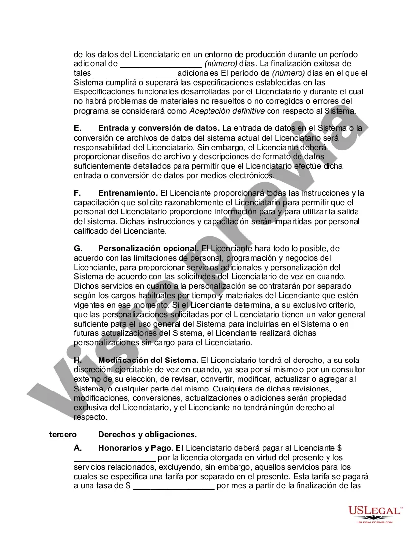 Preview Acuerdo de licencia de software con especificaciones funcionales desarrolladas por el usuario