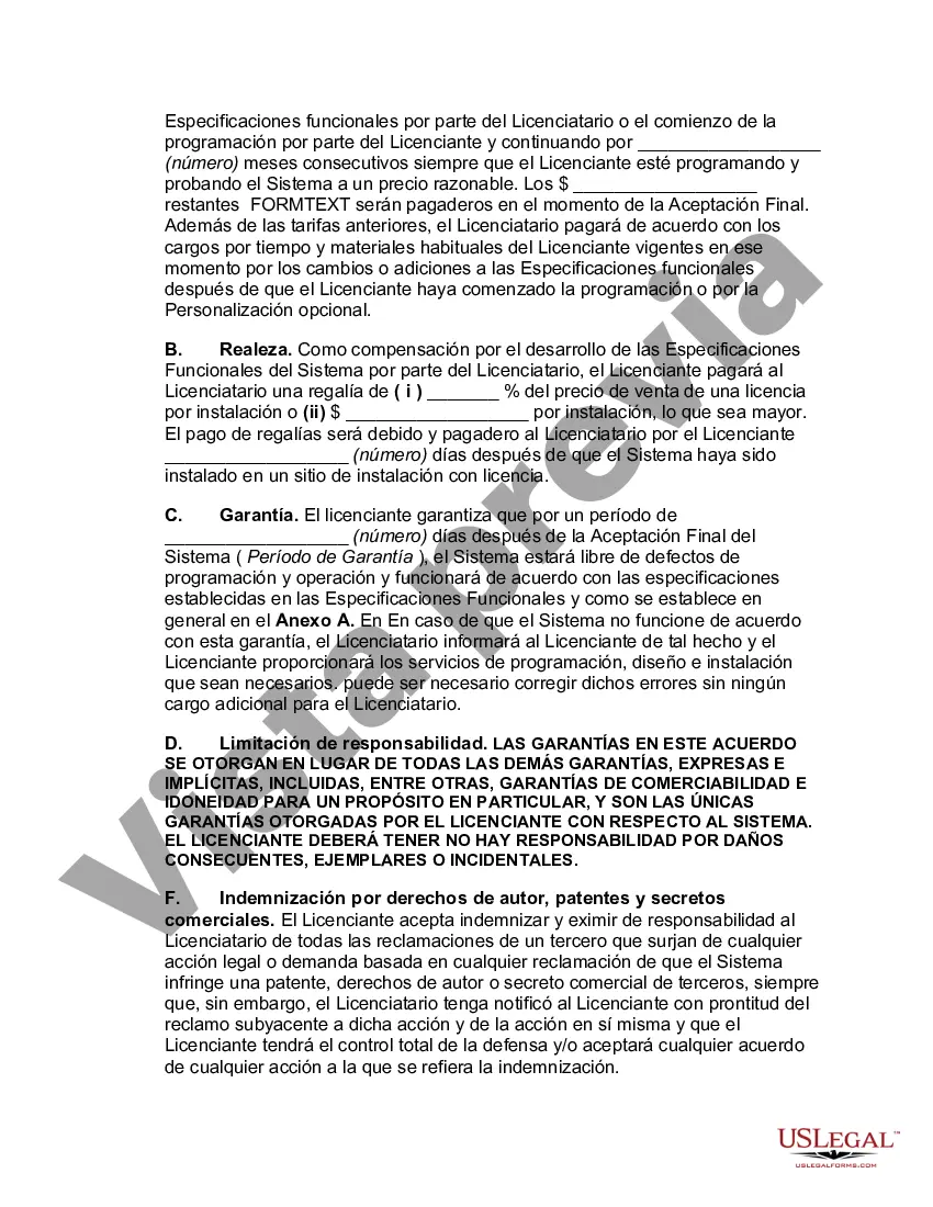 Preview Acuerdo de licencia de software con especificaciones funcionales desarrolladas por el usuario