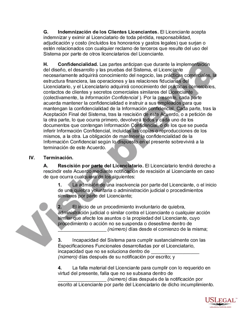 Preview Acuerdo de licencia de software con especificaciones funcionales desarrolladas por el usuario