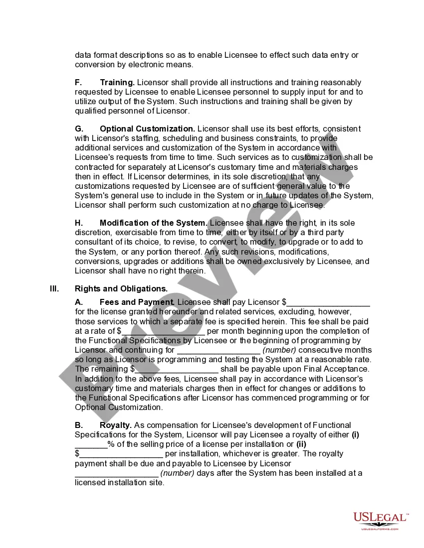 Get Software License Agreement with User Developed Functional Specifications Preview Software License Agreement with User Developed Functional Specifications