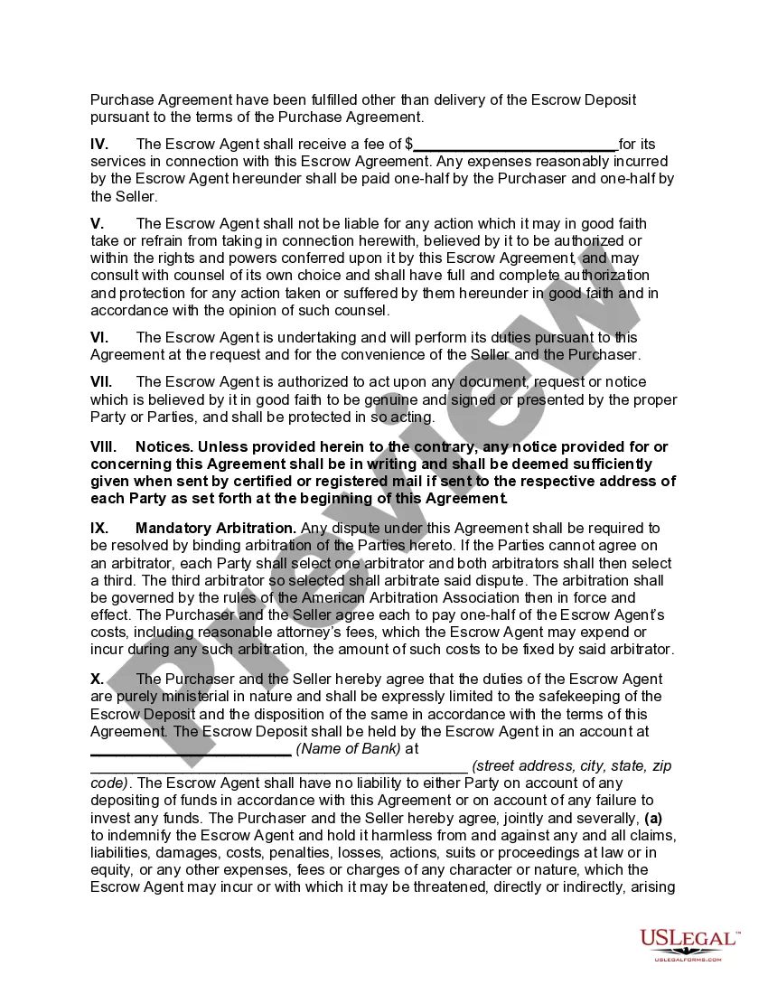 Preview Escrow Agreement for Bulk Sale Pursuant to the Uniform Commercial Code