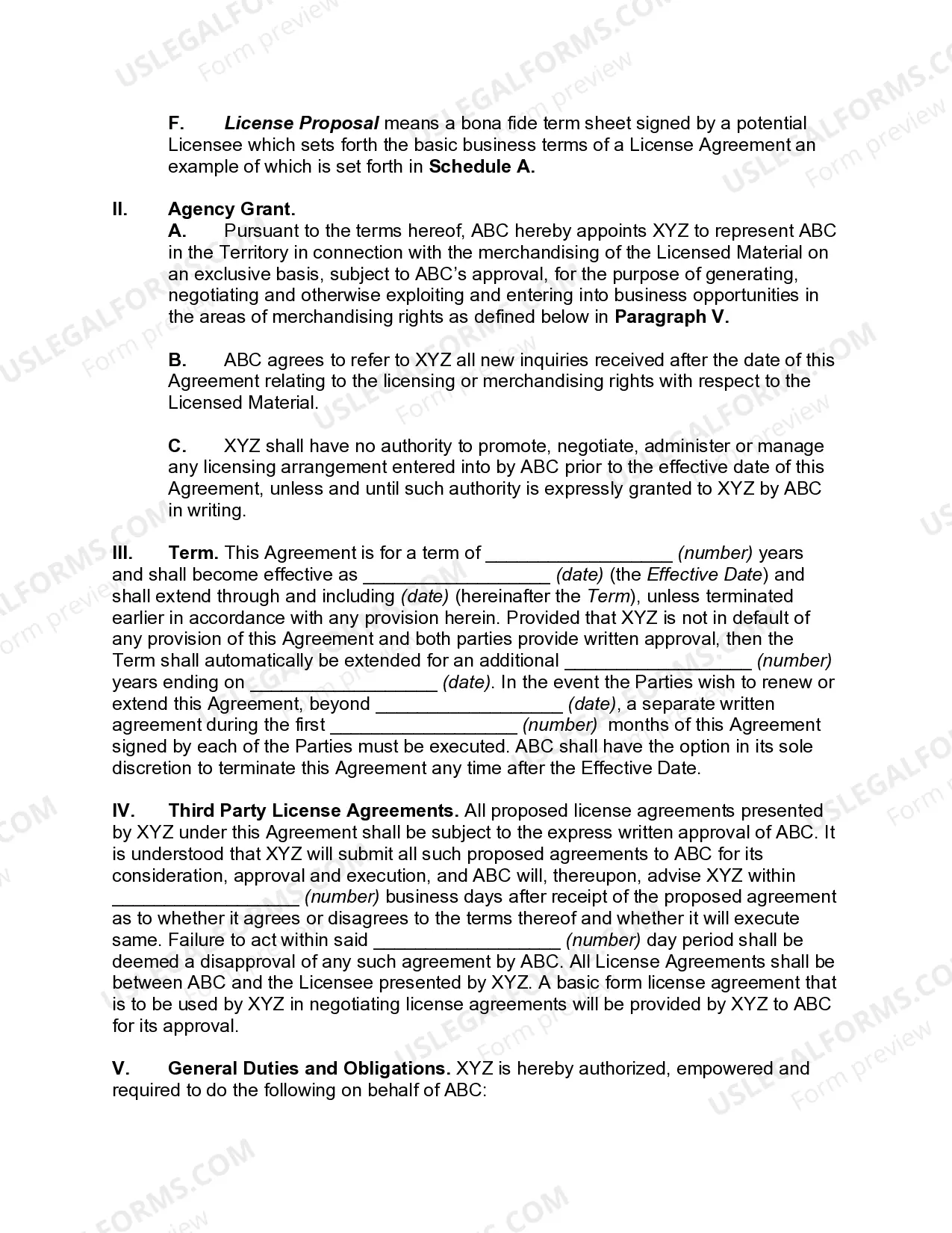 Preview Trademark License Representation Agreement