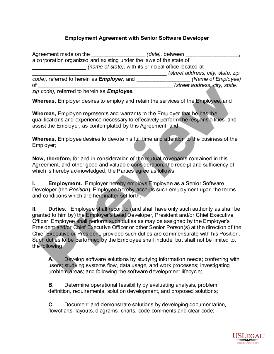 page 0 Employment Agreement with Senior Software Developer preview