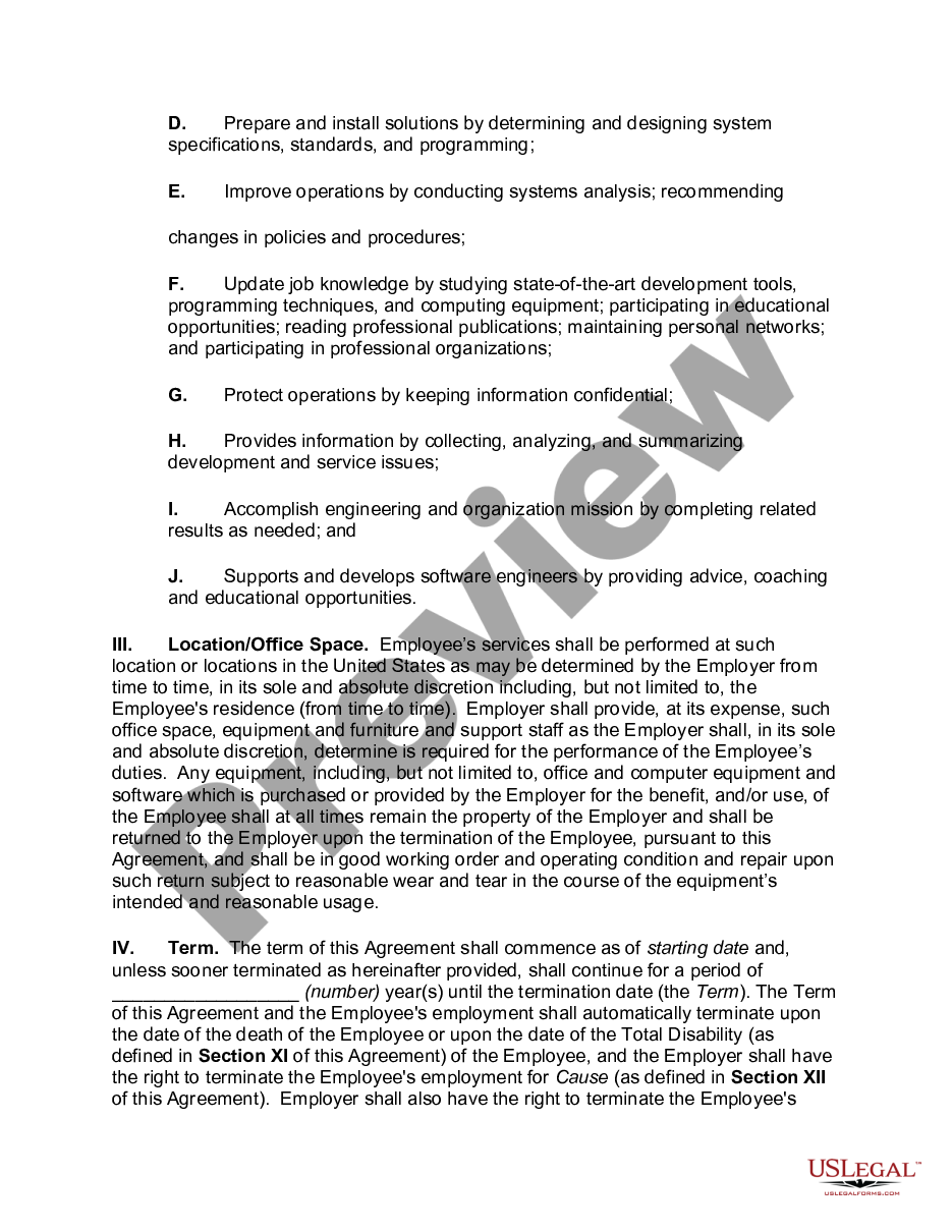 page 1 Employment Agreement with Senior Software Developer preview