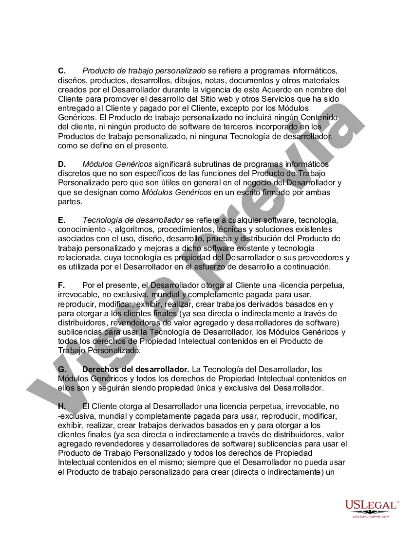 Preview Acuerdo de desarrollo del sitio web