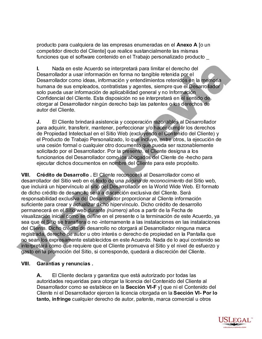 Preview Acuerdo de desarrollo del sitio web