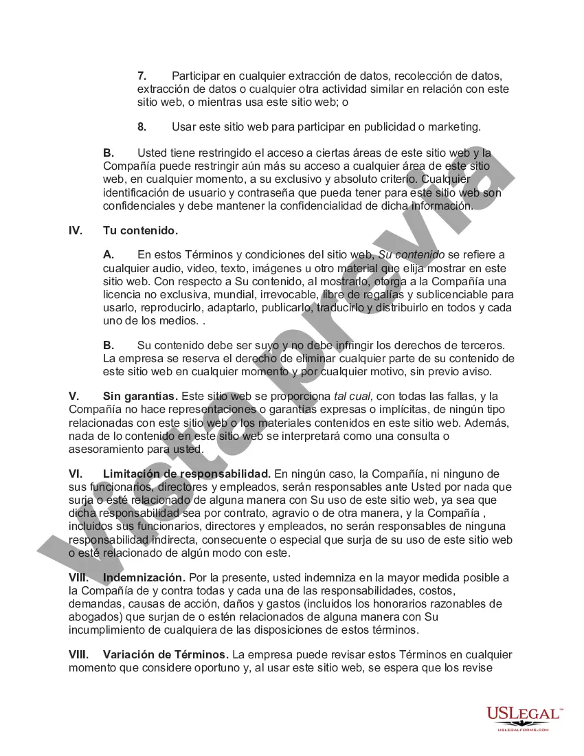 Preview Términos y condiciones estándar del sitio web