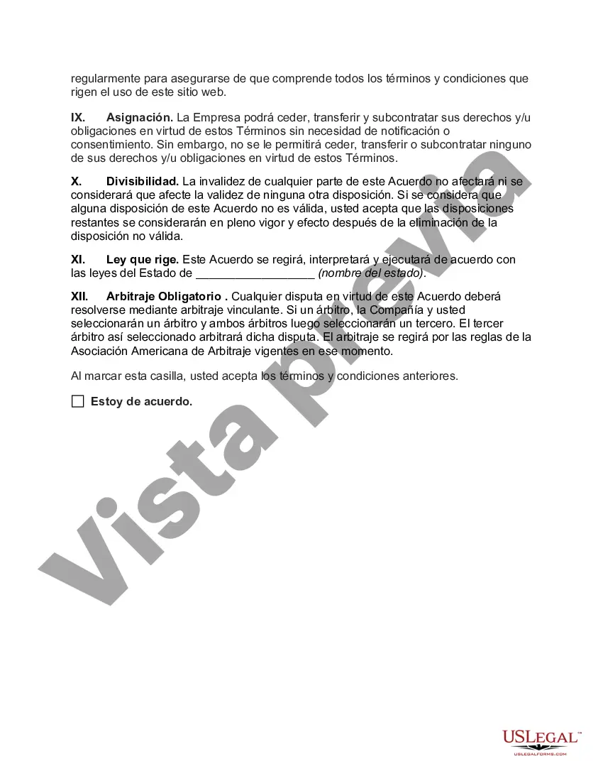 Preview Términos y condiciones estándar del sitio web