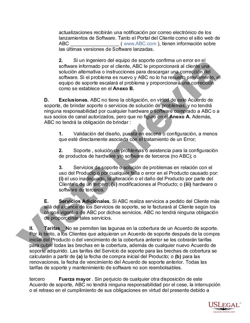 Preview Acuerdo de soporte de software y productos