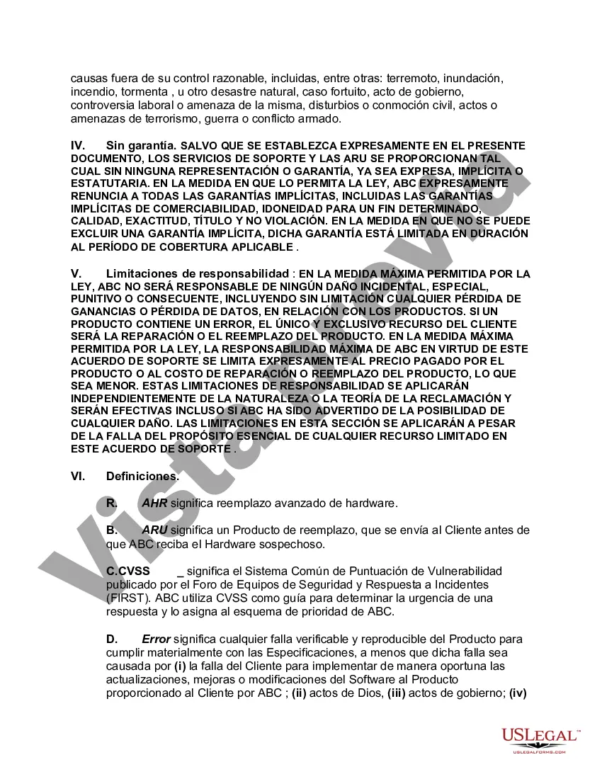 Preview Acuerdo de soporte de software y productos