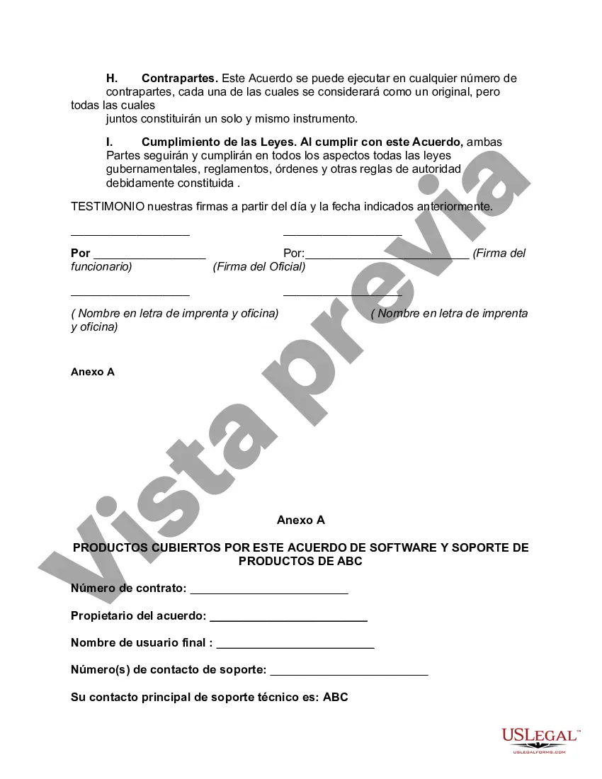 Preview Acuerdo de soporte de software y productos