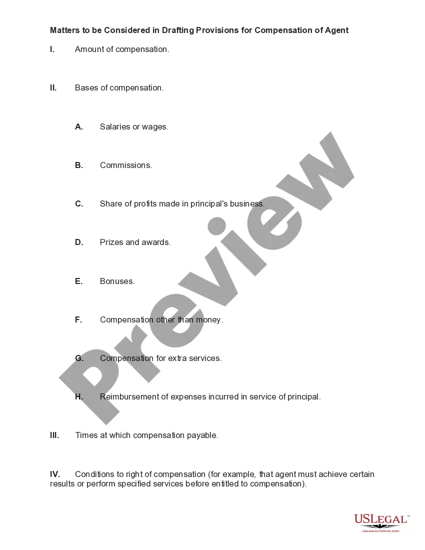 Preview Matters to be Considered in Drafting Provisions for Compensation of Agent