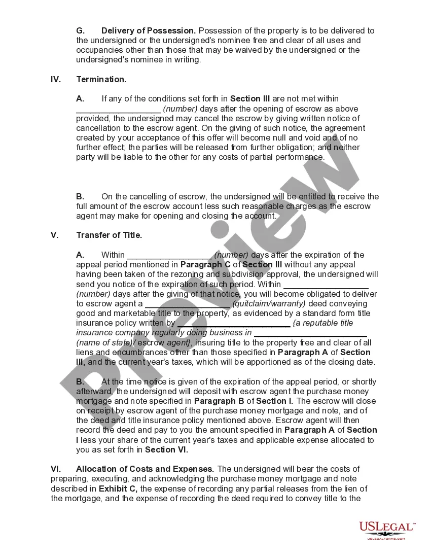 Preview Purchase Offer or Lot in Subdivision Subject to Conditions including Subdivision Approval with Acceptance
