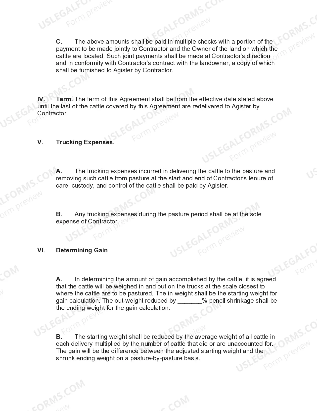 Preview Agistment Agreement between Agister and Subcontractor of Cattle