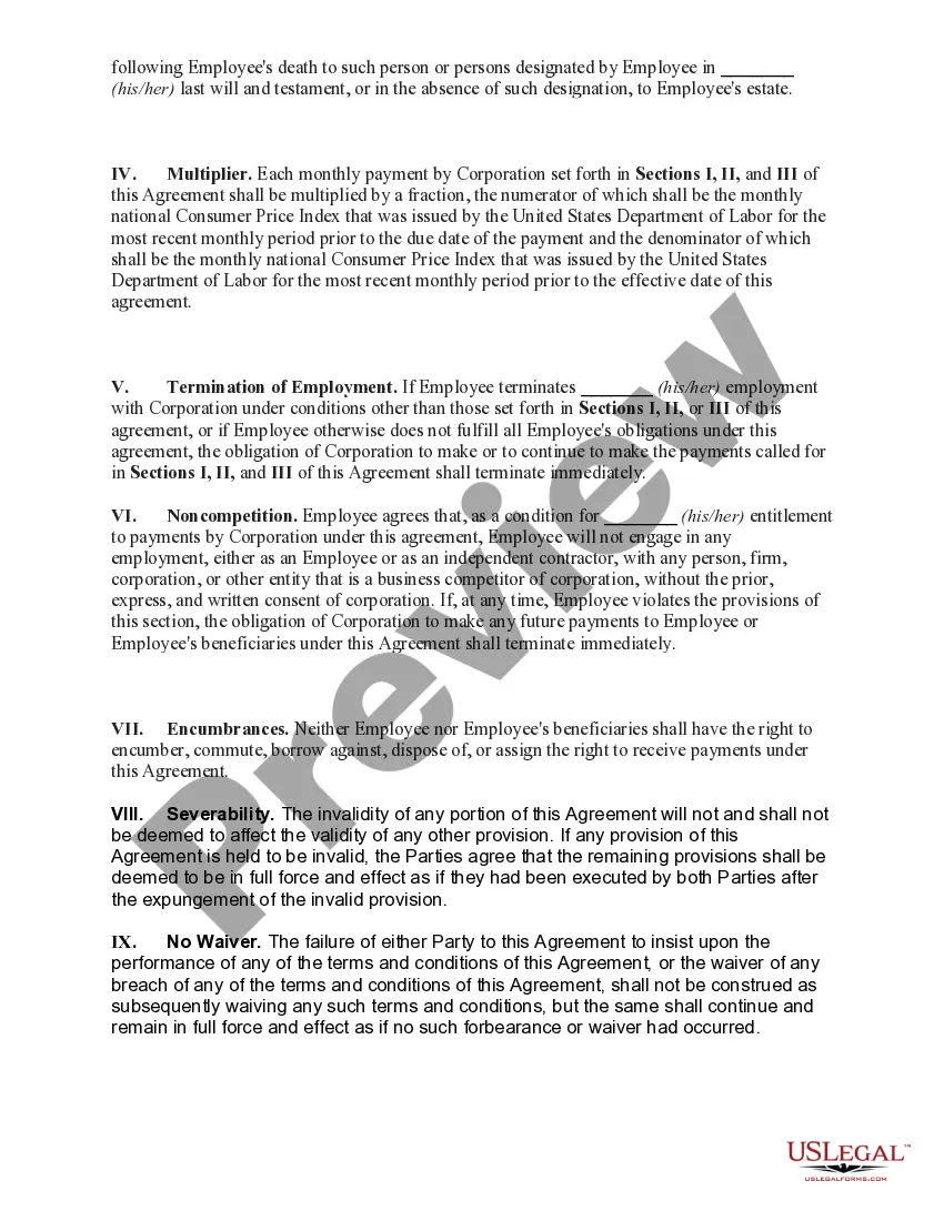 Preview Deferred Compensation Agreement between Employer and Employee