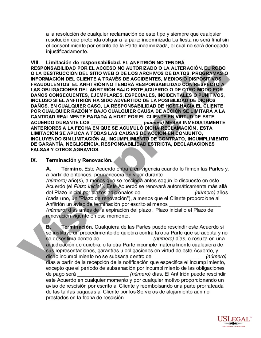 Preview Acuerdo de hospedaje de sitio web orientado al proveedor