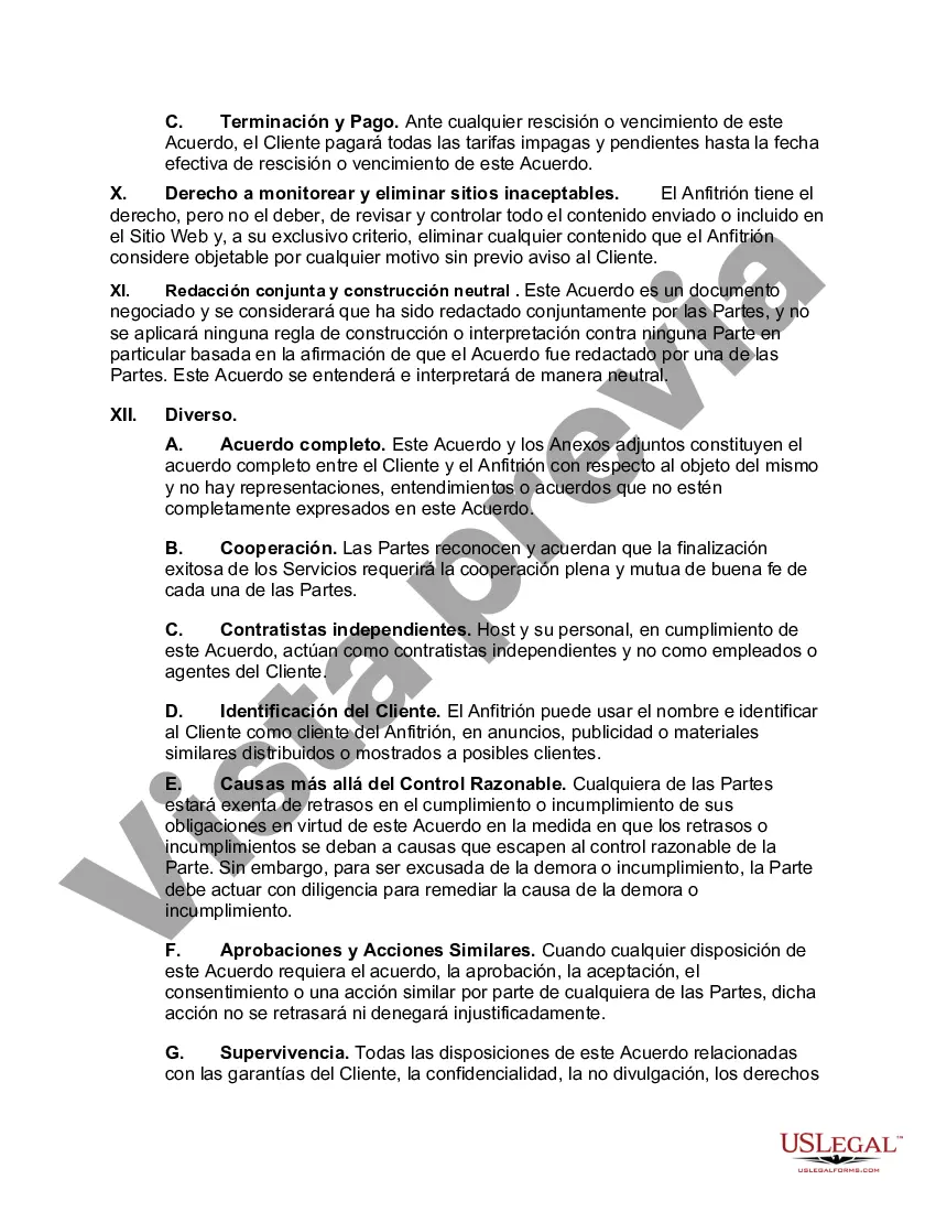 Preview Acuerdo de hospedaje de sitio web orientado al proveedor